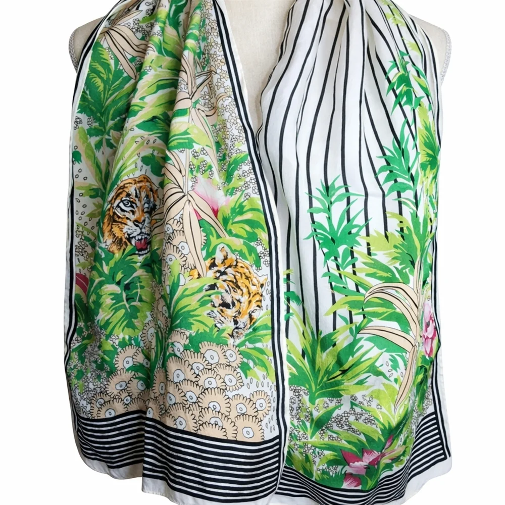 Vintage Silk Lush Jungle Motif Rectangular Scarf
